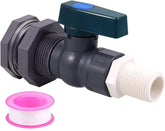 Enoch's Land rain barrel spigot kit closeup showing smooth full-bore PVC flow