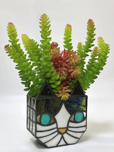 Entlityful Tiffany cat stained glass flower pot with colorful light for indoor greenery