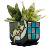 Entlityful Tiffany stained glass moon sleeping cat planter adds vibrant color to indoor plant displays.