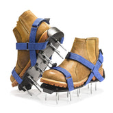 Envy Green Lawn Aerator Shoes on foot for easy aeration and root access.