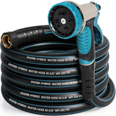 EOOIO heavy-duty garden hose 25ft with 10-function nozzle in action.