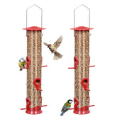 ERYTLLY bird feeder with six ports attracts small birds outdoors.