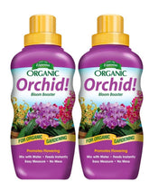 Espoma Organic Orchid bottle pour demonstrates easy dosing for healthier orchids