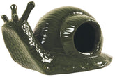 Esschert Design snail-shaped ceramic slug trap in dark green for simple beer lure pest control.