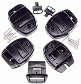 Essentials spa cover locks with push-button release for easy, secure four-lock setup.