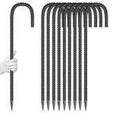 ESSFF 16-inch garden ground stake close-up in galvanized finish showcases durable, weather-ready construction.