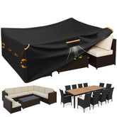 ESSORT extra large cover front view protects outdoor dining set from rain and sun.