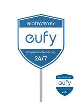 eufy Security Sign with reflective finish boosts night-time visibility and porch deterrence.