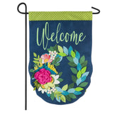 Evergreen Flag flower wreath outdoor welcome flag for yards and porches.