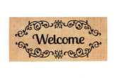 Evergreen Flag Sassafras Welcome Scroll front-mat view for indoor and outdoor use.
