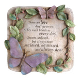 Evergreen Garden memorial stone front view with pink butterflies for garden remembrance.