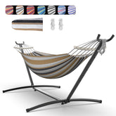 Everyfun double hammock with stand ready for quick yard setup.