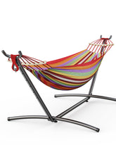 EveryFun double hammock with steel stand ready for outdoor relaxation.