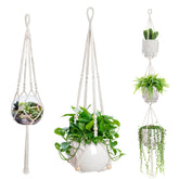 EWPJDK three-pot macrame hanger with ivory white finish for space-saving plant displays