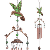 Exrisiry green hummingbird wind chime top enhances outdoor curb appeal.