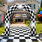 Eyourlife 8ft black and white arch with welcome banner, ideal for outdoor racing parties