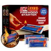 EZ Fire Firestarter packets on logs for quick ignition.