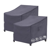 F&J Outdoors patio chair cover 2-pack shielding outdoor chairs from rain and sun.