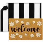 Fabbay daisy doormat welcome closeup with inviting embroidery for a warm entryway