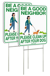 Faittoo clean up after dog sign front view encourages neighbors to pick up