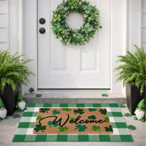 Fallovea Spring Welcome doormat with shamrock design greets guests warmly.
