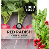 FAMILY SOWN Red Radish Cherry Belle seeds in a pouch for easy storage and viability.