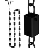Famiron square rain chain cup close-up shows sturdy aluminum and 23 cups for elegant rainfall sounds.