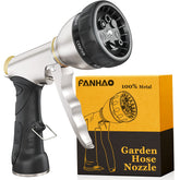 FANHAO garden hose nozzle front view highlighting durable all-metal construction.