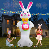 FaveHome Easter bunny 10ft inflatable in yard with LEDs for festive illumination.
