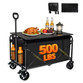 Favsh 500lbs collapsible wagon with table top extended for easy outdoor gear transport.