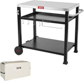 Feasto three-shelf movable cart top with durable stainless surface for easy prep.