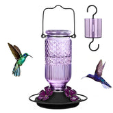 FEED GARDEN glass hummingbird feeder with purple glass attracts birds outdoors