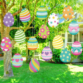 Ferraycle Easter egg ornaments brighten outdoor trees with vivid color.