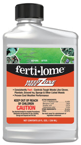 Ferti-Lome Weed Free Zone 8oz bottle ready to treat broadleaf weeds on lawns.
