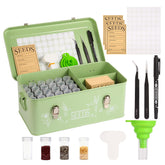 Fertilfy seed bottles organized for easy access and moisture protection.