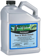 Fertilome Tree and Shrub Systemic Drench bottle protecting trees from pests.