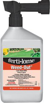 Ferti-lome Weed-Out bottle ready to spray for quick lawn weed control.