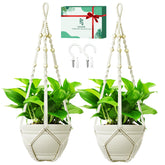 FGSAEOR macrame plant holder in ivory, 35inch length, ideal for stylish indoor plant displays.