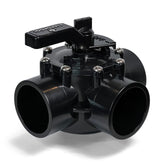 FibroPool 2in 3-way diverter valve showing leak-resistant slip connections for pool plumbing.