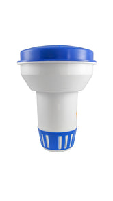 FibroPool Supersize floating chlorine dispenser in pool delivering steady release
