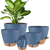 Fielda 10-inch navy blue self-watering pot keeps soil moist for healthy plants