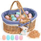 Filano Easter basket oval blue gingham with sturdy handles for easy Easter egg hauling.