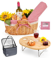 Filano picnic basket for two with table and blanket ready for a park date.