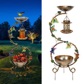 FIMOFIDRE 3-in-1 bird bath outdoors with bath, feeder, and planter for a lively garden.