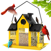 FIMOFIDRE solar bird feeder outdoors in yellow, invites cardinals and goldfinches for lively backyard viewing.