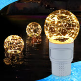 FineBud pool chlorine floater with solar ball lights for night-time ambiance and chlorine dosing