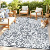 Findosom outdoor rug 5x8 mandala front view showing reversible design and color options