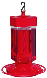 First Nature hummingbird feeder wide-mouth reservoir eases filling and cleaning.