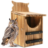 Fitraho cedar owl nesting box front view, natural shelter for small owls in your garden