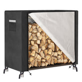 Fixwal 4ft firewood cover on rack showing snug fit and protection